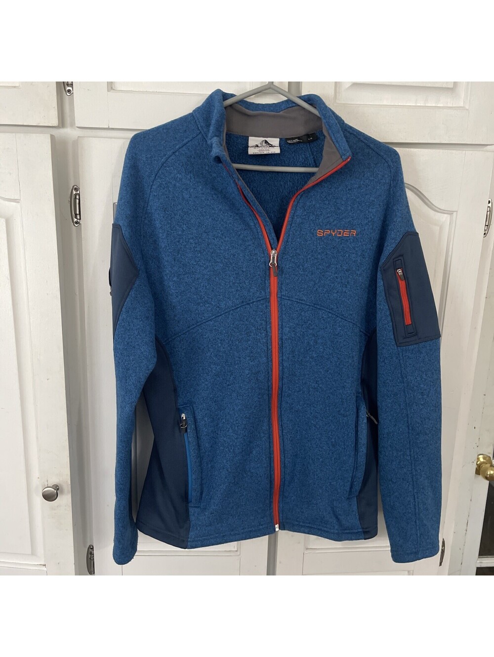 Spyder Fleece Empire Jacket Mens Size Large Blue Orange Full Zip Pockets Jordan
